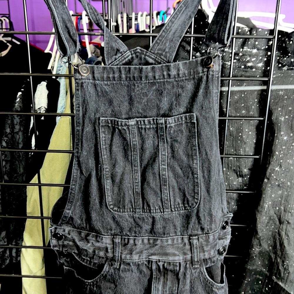 Unisex Black Denim Skinny Slim Overalls